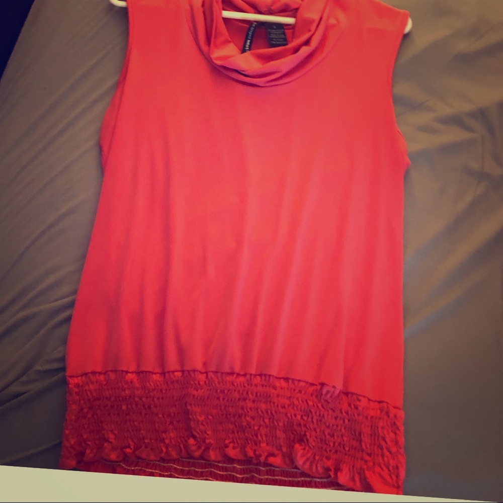 Coral blouse bunched bottom